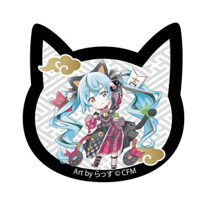 『初音ミク×招き猫』猫型アクリルマグネット Art by らっす 黒猫 立ち左手あげ