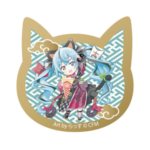 『初音ミク×招き猫』猫型アクリルマグネット Art by らっす 黒猫 立ち左手あげ クレープ