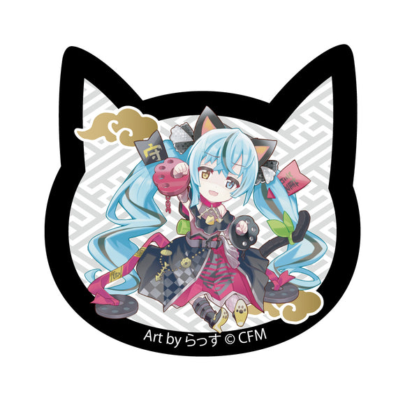 『初音ミク×招き猫』猫型アクリルマグネット Art by らっす 黒猫 座り右手あげ