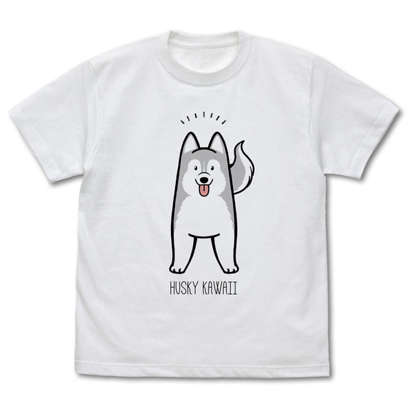 『ハマジ』ハスキー KAWAII Tシャツ / シルバー＆ホワイト