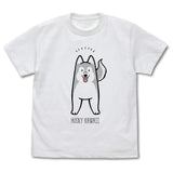 『ハマジ』ハスキー KAWAII Tシャツ / シルバー＆ホワイト